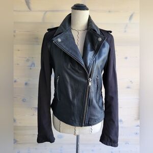 Diesel G-Sienna Lambskin Leather and Fabric Mix Moto Jacket EUC size Small
